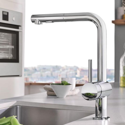 Grohe Minta Baterie chiuveta bucatarie monocomanda cu dus extractibil, pipa L, crom