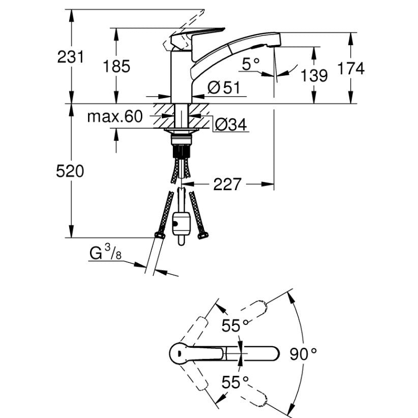 Grohe Start Baterie bucatarie monocomanda cu dus extractibil, negru mat