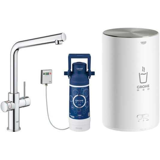Grohe Red Duo Baterie de bucatarie cu pipa tip L si boiler, marime M, crom