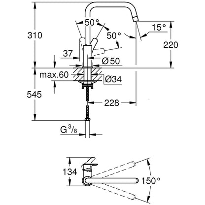 Grohe Eurosmart Baterie bucatarie monocomanda inalta, crom