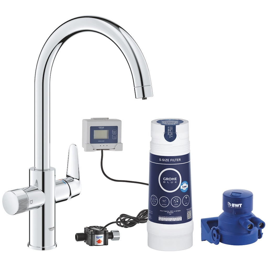 Grohe Blue Pure BauCurve Baterie bucatarie cu sistem de filtrare si monitor debit