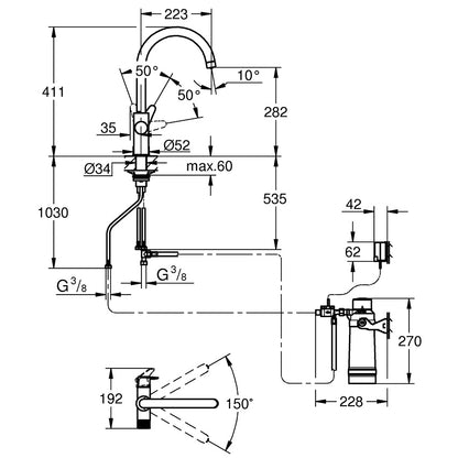 Grohe Blue Pure BauCurve Baterie bucatarie cu sistem de filtrare si monitor debit