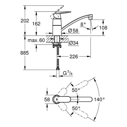 Grohe Eurosmart Cosmopolitan Baterie chiuveta bucatarie monocomanda cu montaj sub fereastra