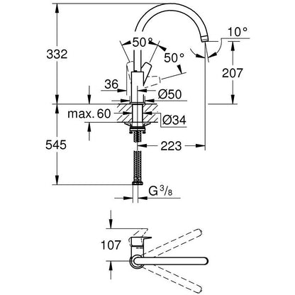 Grohe BauEdge Baterie bucatarie monocomanda, crom
