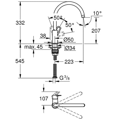 Grohe BauLoop Zero Baterie chiuveta bucatarie monocomanda H33 cm
