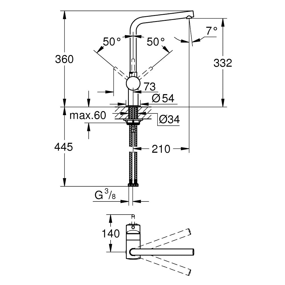 Grohe Minta Baterie chiuveta bucatarie monocomanda, pipa L