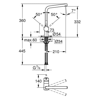 Grohe Minta Baterie chiuveta bucatarie monocomanda, pipa L