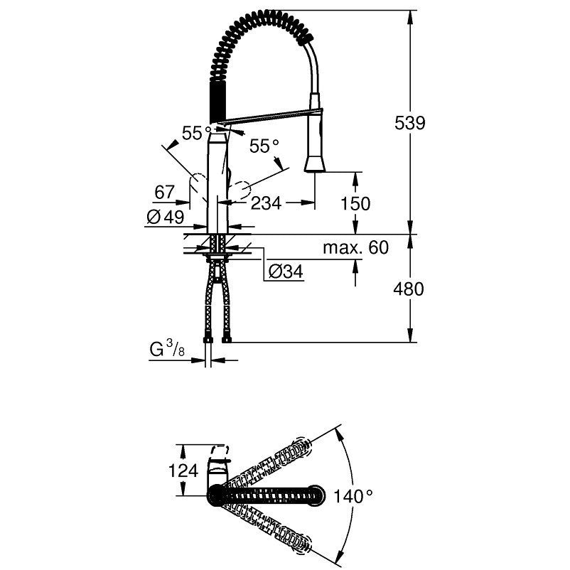 Grohe K7 Baterie chiuveta bucatarie monocomanda cu dus extractibil, crom