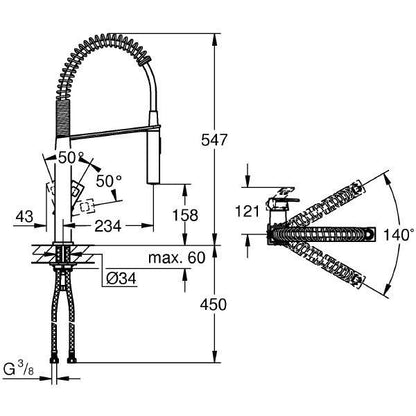 Grohe Eurocube Baterie chiuveta bucatarie monocomanda cu dus extractibil, crom