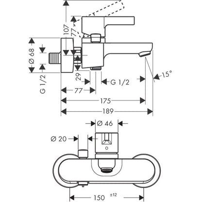 Hansgrohe Metris S Baterie cada dus monocomanda