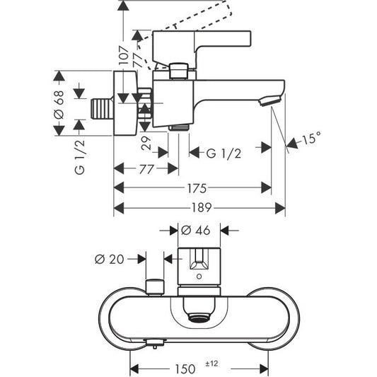 Hansgrohe Metris S Baterie cada dus monocomanda