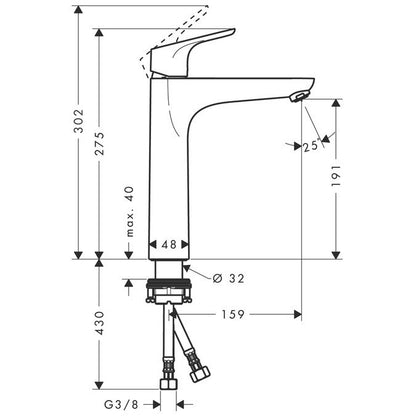 Baterie lavoar Hansgrohe Focus 190, fara ventil