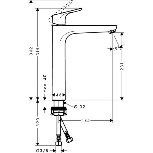 Baterie lavoar pe blat Hansgrohe Focus 230, fara ventil