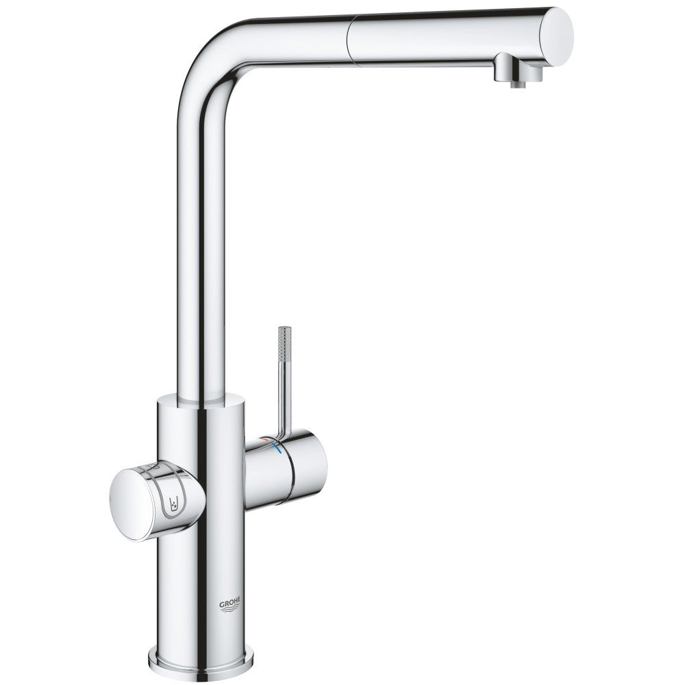 Grohe Blue Home Ondus Baterie de bucatarie cu sistem de filtrare, racire si acidulare, pipa L si dus extractibil, crom