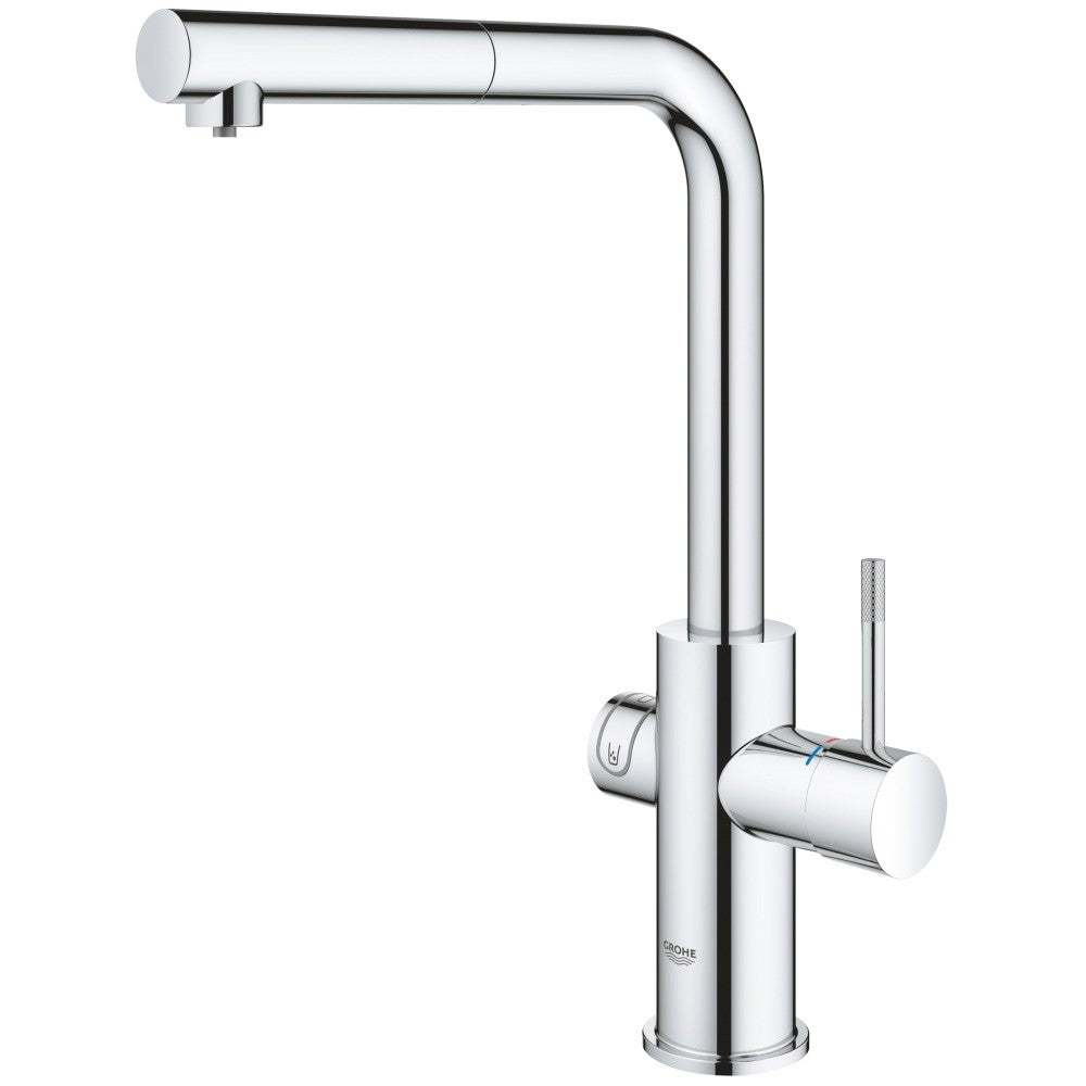 Grohe Blue Home Ondus Baterie de bucatarie cu sistem de filtrare, racire si acidulare, pipa L si dus extractibil, crom