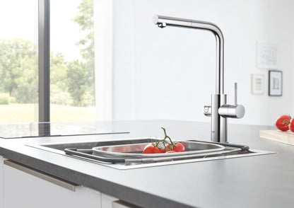 Grohe Blue Home Ondus Baterie de bucatarie cu sistem de filtrare, racire si acidulare, pipa L si dus extractibil, crom