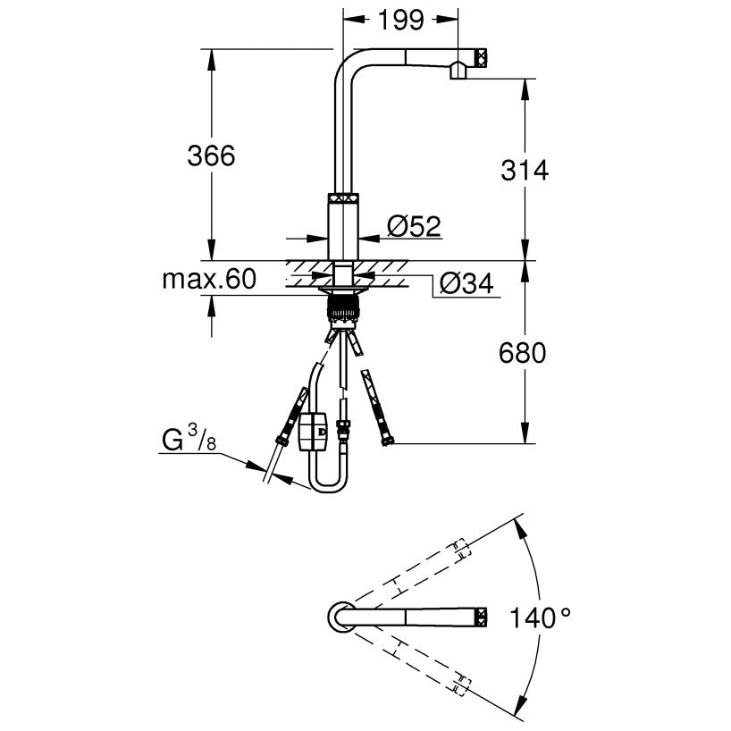 Grohe Minta Baterie chiuveta bucatarie cu dus extractibil si buton SmartControl, crom