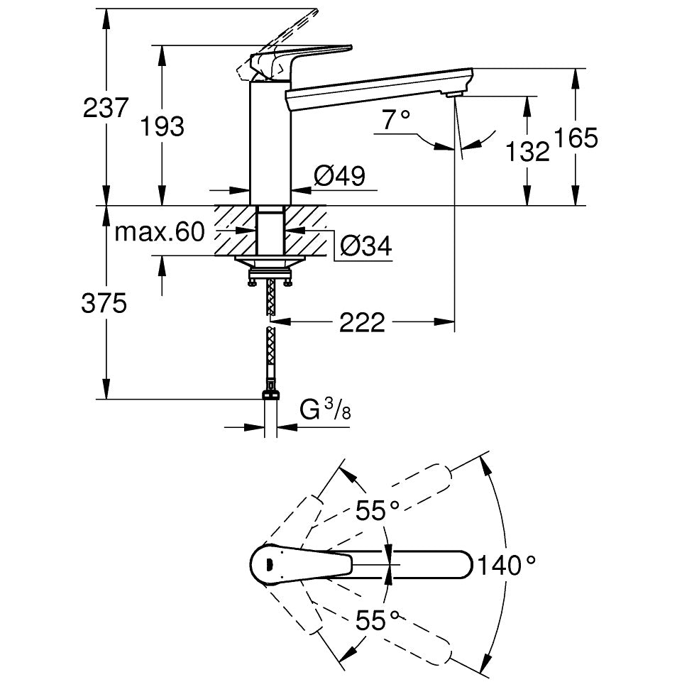 Grohe BauEdge Baterie chiuveta bucatarie monocomanda
