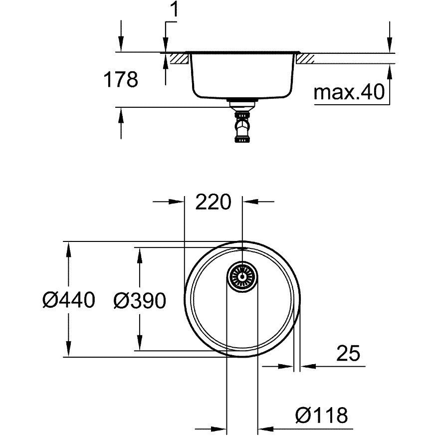 Grohe Set promo Chiuveta bucatarie inox Ø44 cm si baterie monocomanda