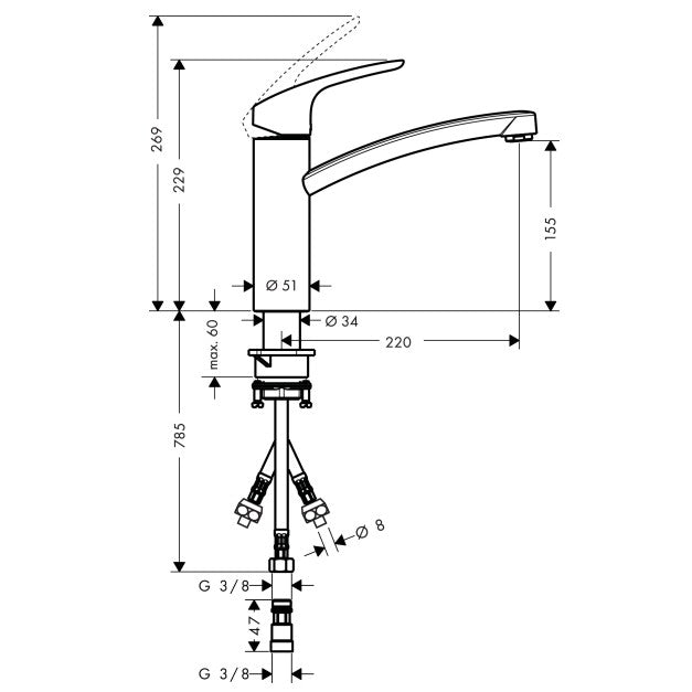 Hansgrohe Focus 160 Baterie chiuveta bucatarie monocomanda, crom