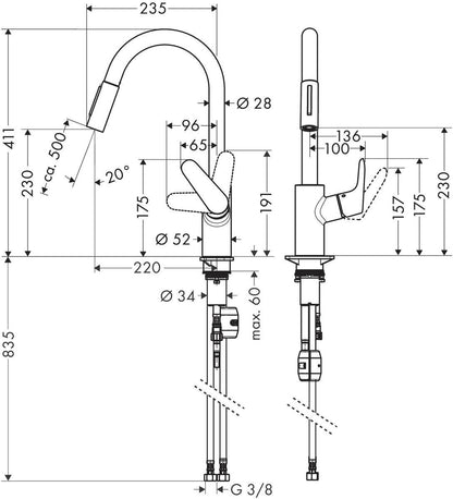 Hansgrohe Focus 240 Baterie chiuveta bucatarie cu dus extractibil, negru mat