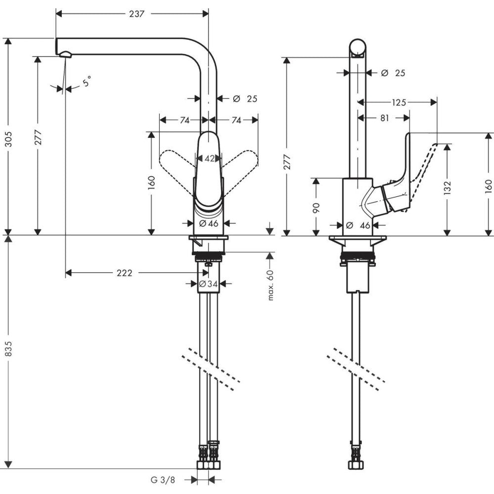 Hansgrohe Focus 280 Baterie chiuveta bucatarie monocomanda, negru mat