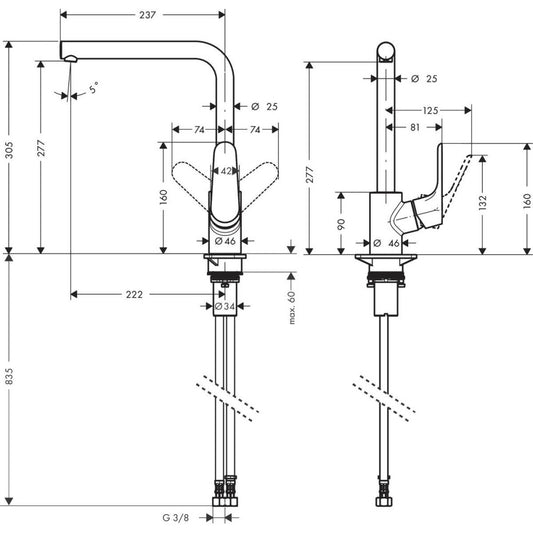 Hansgrohe Focus 280 Baterie chiuveta bucatarie monocomanda, negru mat