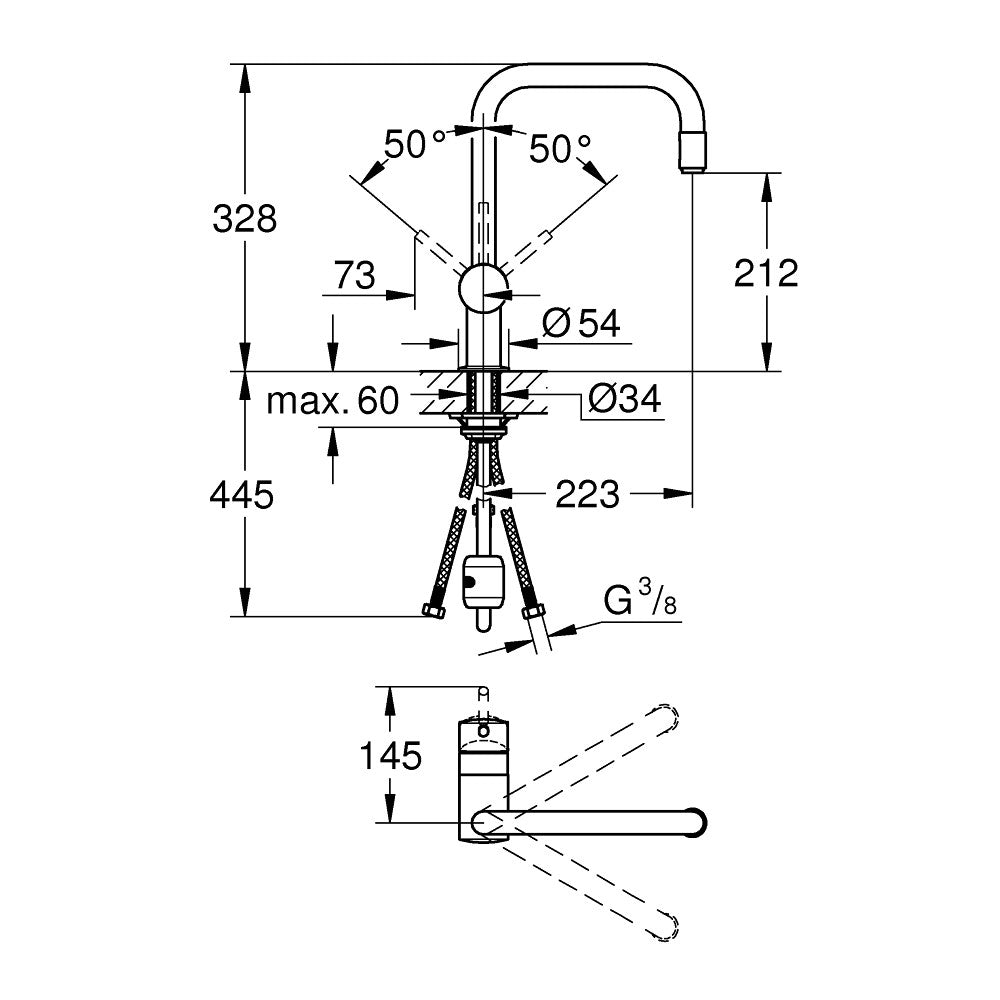 Grohe Minta Baterie chiuveta bucatarie monocomanda cu dus extractibil, pipa U, crom