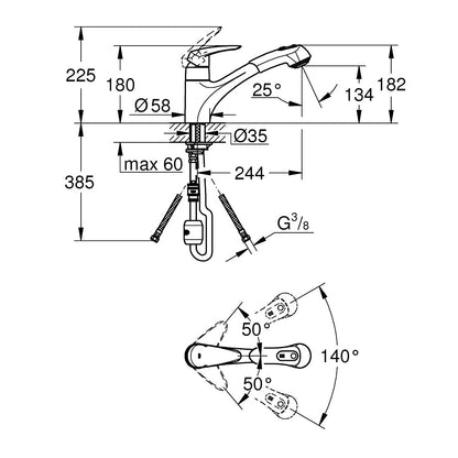 Grohe Eurodisc Cosmopolitan Baterie chiuveta bucatarie monocomanda cu dus extractabil