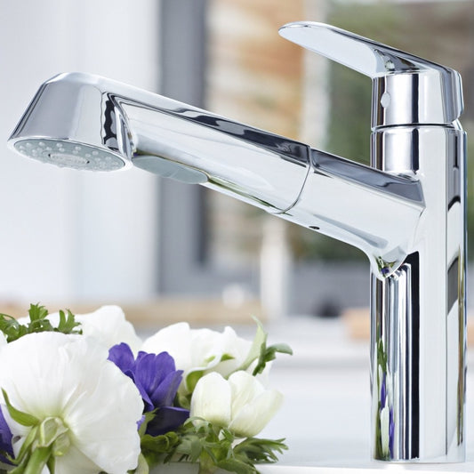Grohe Eurodisc Cosmopolitan Baterie chiuveta bucatarie monocomanda cu dus extractibil, pipa in L