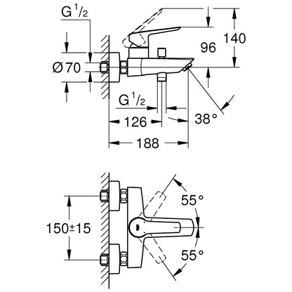 Grohe Start Baterie cada dus monocomanda, negru mat