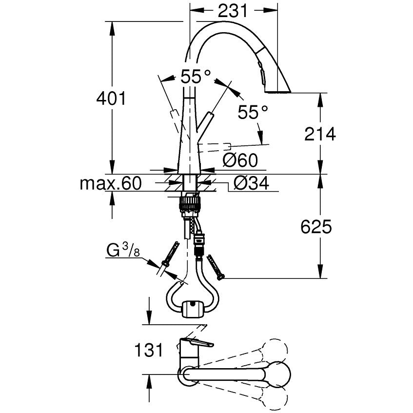 Grohe Zedra Baterie chiuveta bucatarie monocomanda cu dus extractibil, crom