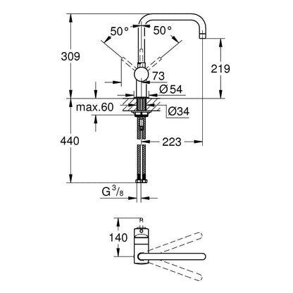 Grohe Minta Baterie de bucatarie monocomanda cu pipa U, crom