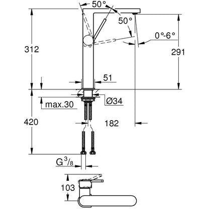 Baterie lavoar inalta Grohe Plus, fara ventil, marime XL