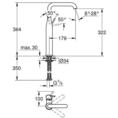 Baterie lavoar pe blat Grohe Essence, marime XL fara ventil