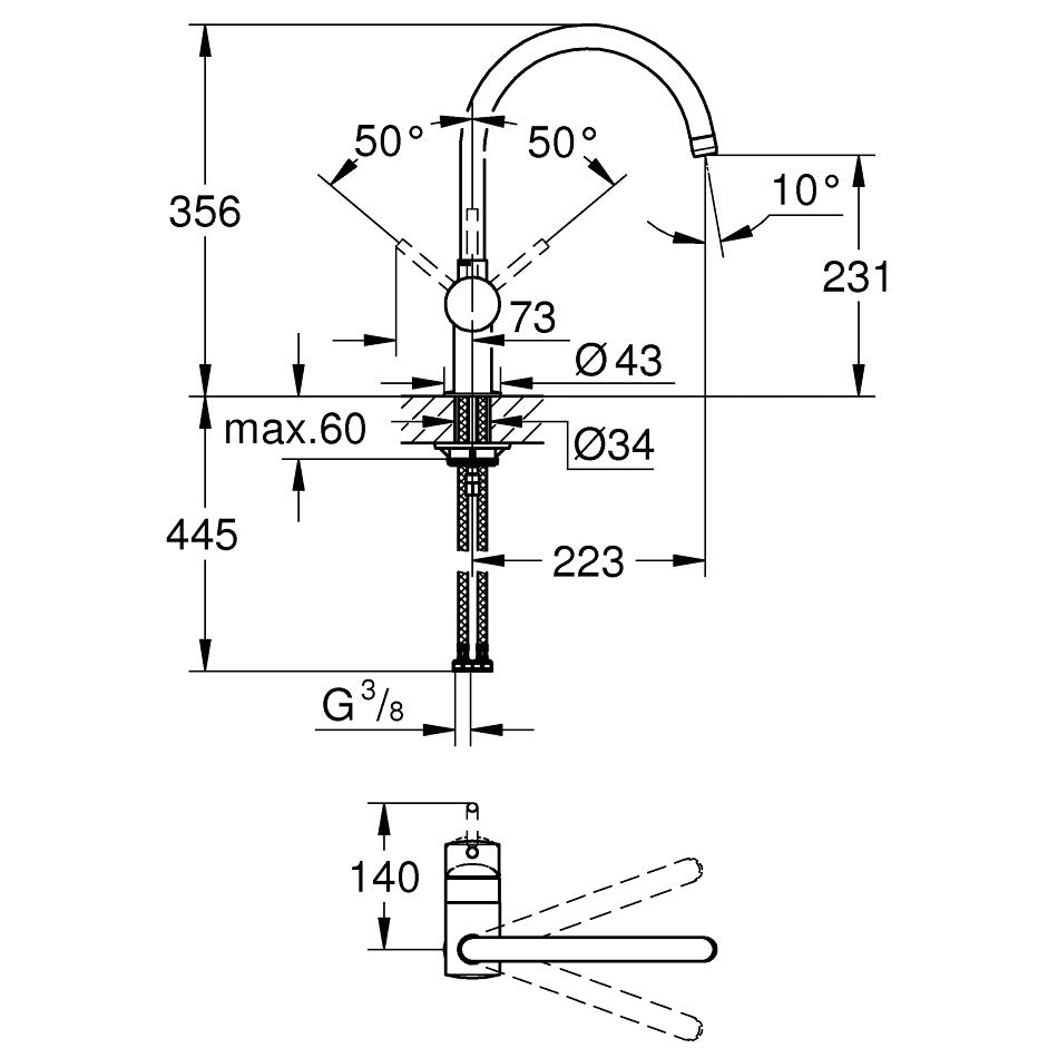Grohe Minta Baterie chiuveta bucatarie monocomanda 1/2'