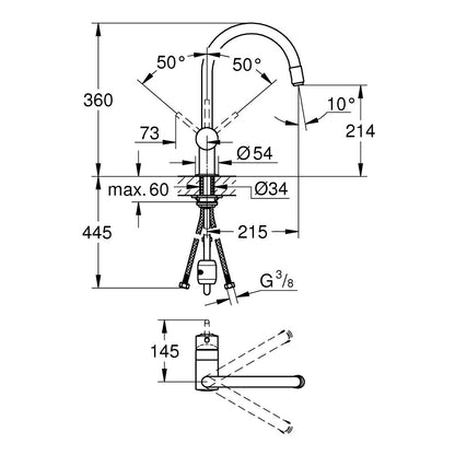 Grohe Minta Baterie chiuveta bucatarie monocomanda cu dus extractibil, pipa C, crom