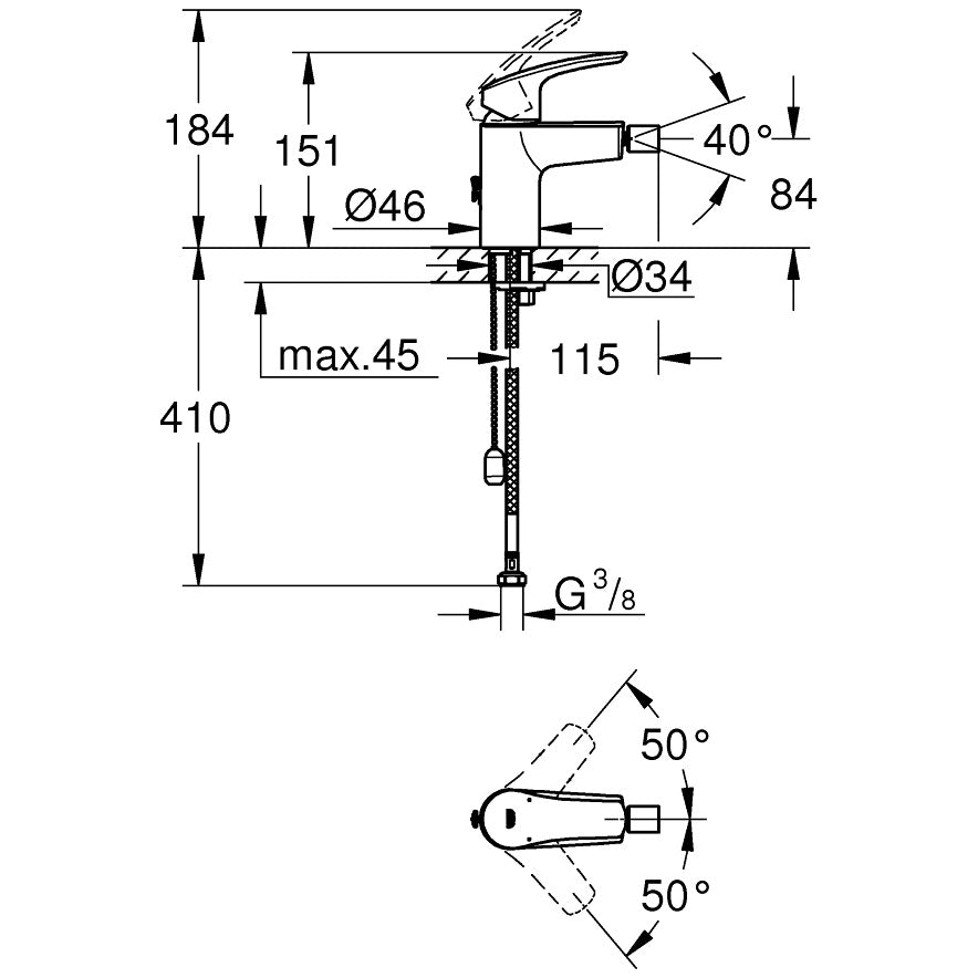 Grohe Eurosmart Baterie bideu cu lant retractabil, marime S