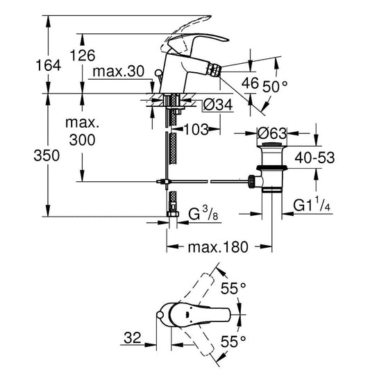 Grohe Eurosmart Baterie bideu cu ventil pop-up