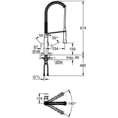 Grohe K7 Baterie chiuveta bucatarie cu dus extractibil, H67 cm