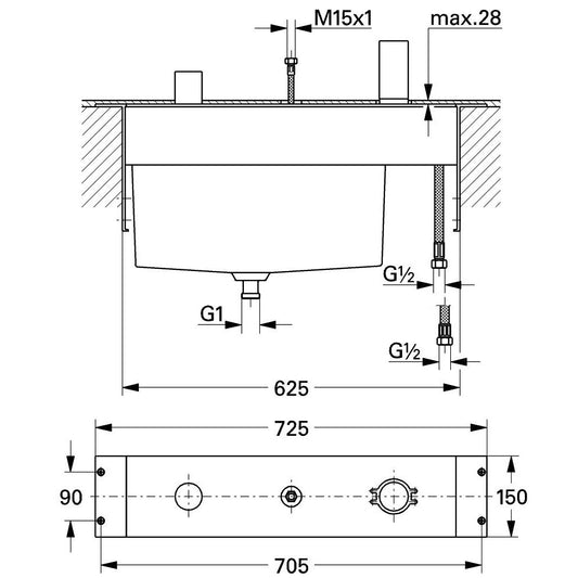 Grohe Corp incastrat pentru baterie cada monocomanda, cartus 46 mm