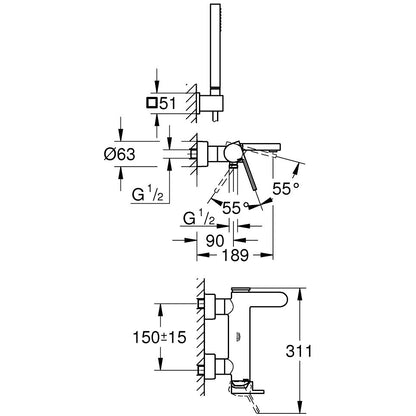 Grohe Plus Baterie cada dus monocomanda cu set dus