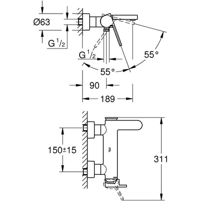 Grohe Plus Baterie cada dus monocomanda, crom