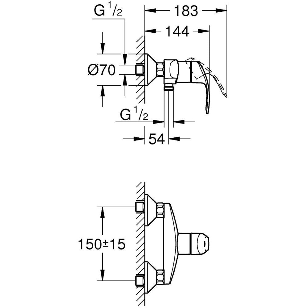 Grohe Eurosmart Baterie dus monocomanda cu montaj pe perete