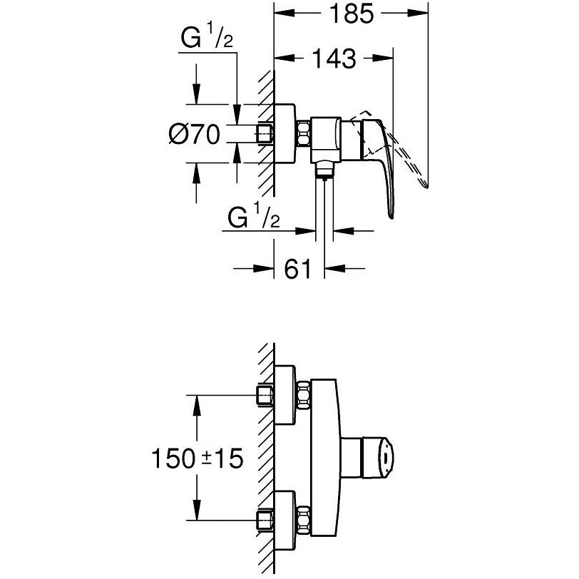Grohe Eurosmart Baterie dus monocomanda cu montaj pe perete,