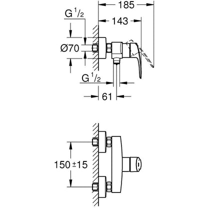 Grohe Eurosmart Baterie dus monocomanda cu montaj pe perete,