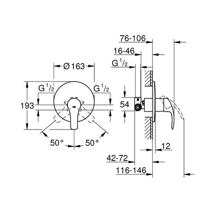 Grohe Eurosmart Baterie dus monocomanda cu montaj incastrat, set complet