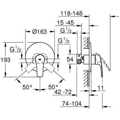 Grohe Eurosmart Baterie dus monocomanda cu montaj incastrat set complet, crom