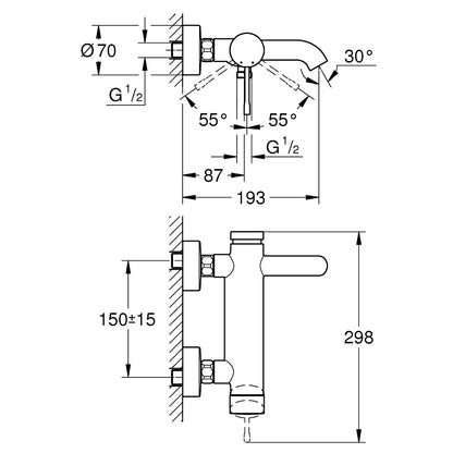 Grohe Essence Baterie cada dus monocomanda, montaj pe perete, crom