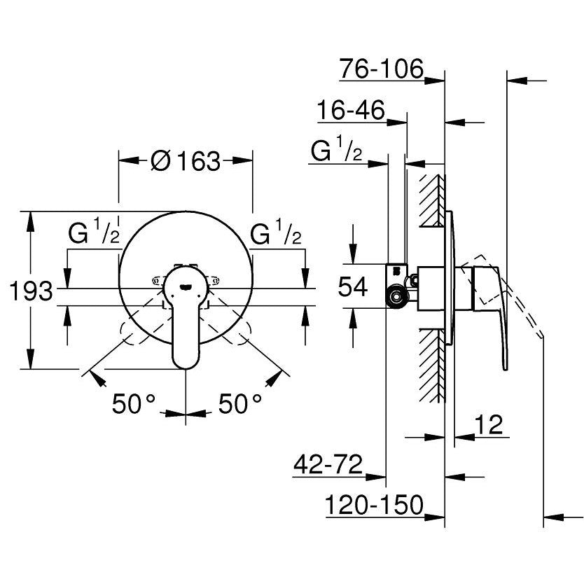 Grohe Eurostyle Cosmopolitan Baterie dus cu montaj incastrat, set complet